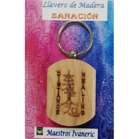 Llavero de Madera Con Símbolo Sanación a distancia