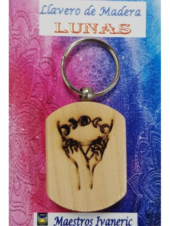 Llavero de Madera Con Símbolo Lunas