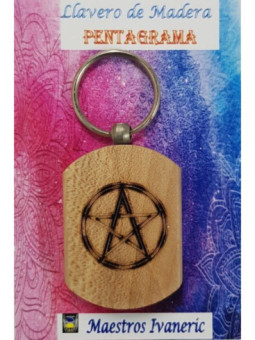 Llavero de Madera Con Símbolo Pentagrama