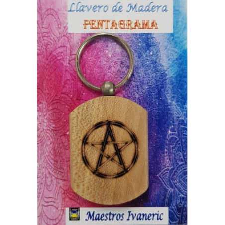 Llavero de Madera Con Símbolo Pentagrama