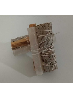 Atadillo de Salvia Blanca con Palo Santo y Selenita. +-10cm. Purificación y Protección.