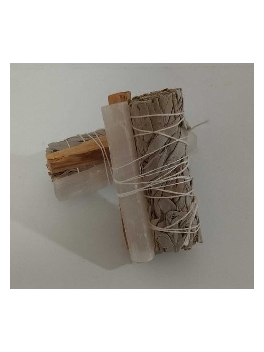 Atadillo de Salvia Blanca con Palo Santo y Selenita. +-10cm. Purificación y Protección.