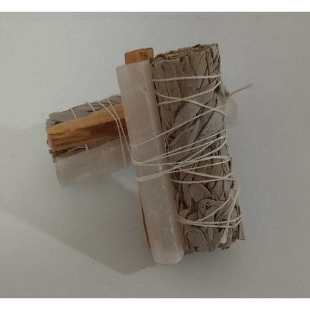Atadillo de Salvia Blanca con Palo Santo y Selenita. +-10cm. Purificación y Protección.
