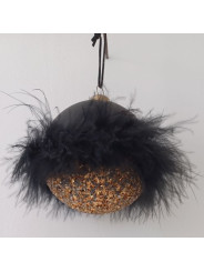 Bolas Navidad Negra Plumas-Lentejuelas.