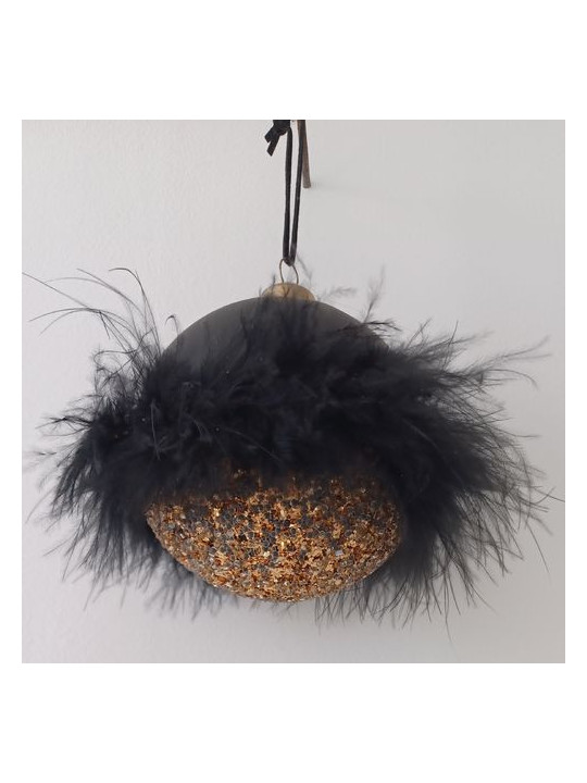 Bolas Navidad Negra Plumas-Lentejuelas.