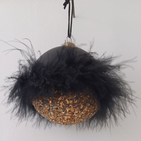 Bolas Navidad Negra Plumas-Lentejuelas.