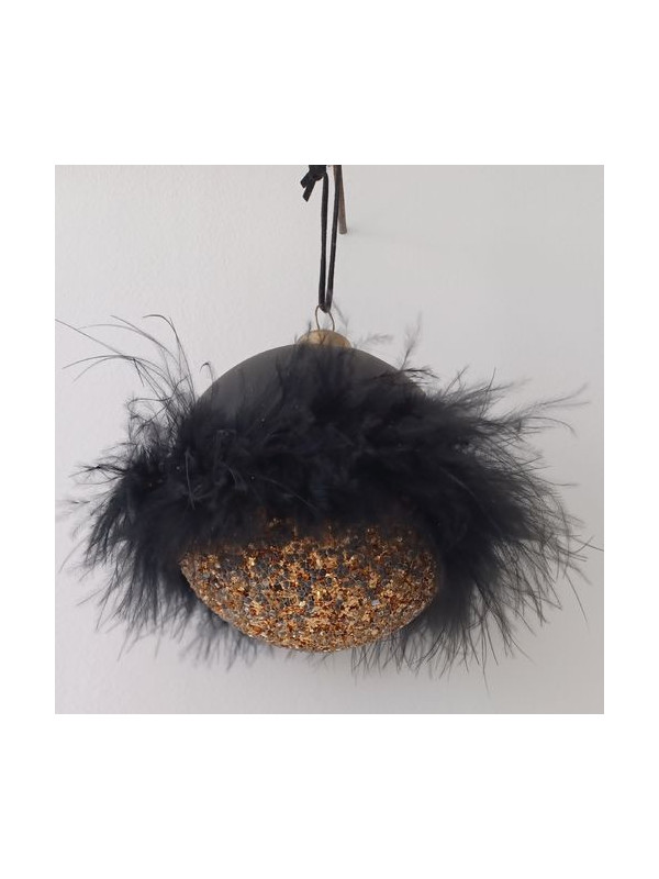 Bolas Navidad Negra Plumas-Lentejuelas.