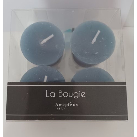 Pack 4 velas forma cubilete Verde-Azulado. 4x3cm.