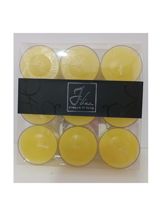 Pack 9 velas tea-light amarillas.4cm.