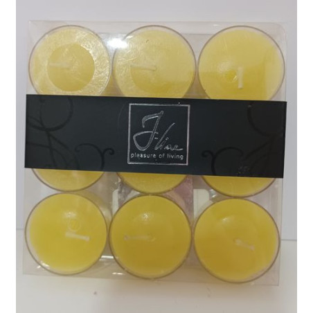 Pack 9 velas tea-light amarillas.4cm.