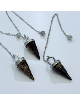 Péndulo Mineral Ojo de Tigre con Bola Cuarzo Cristal