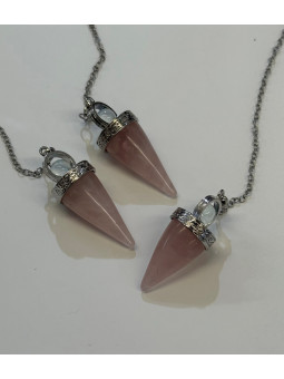 Péndulo Mineral Cuarzo Rosa con Bola Cuarzo Cristal