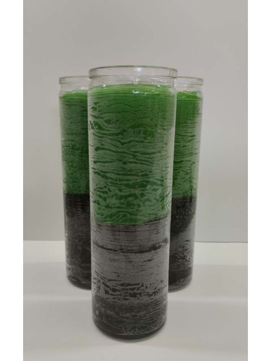 Auténtico Velón Esotérico Negro-Verde en Vaso de Cristal Grueso