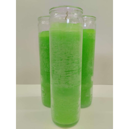 Auténtico Velón Esotérico Verde Claro en Vaso de Cristal Grueso