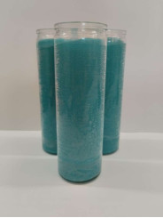Auténtico Velón Esotérico Azul Claro en Vaso de Cristal Grueso