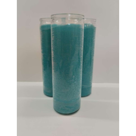 Auténtico Velón Esotérico Azul Claro en Vaso de Cristal Grueso