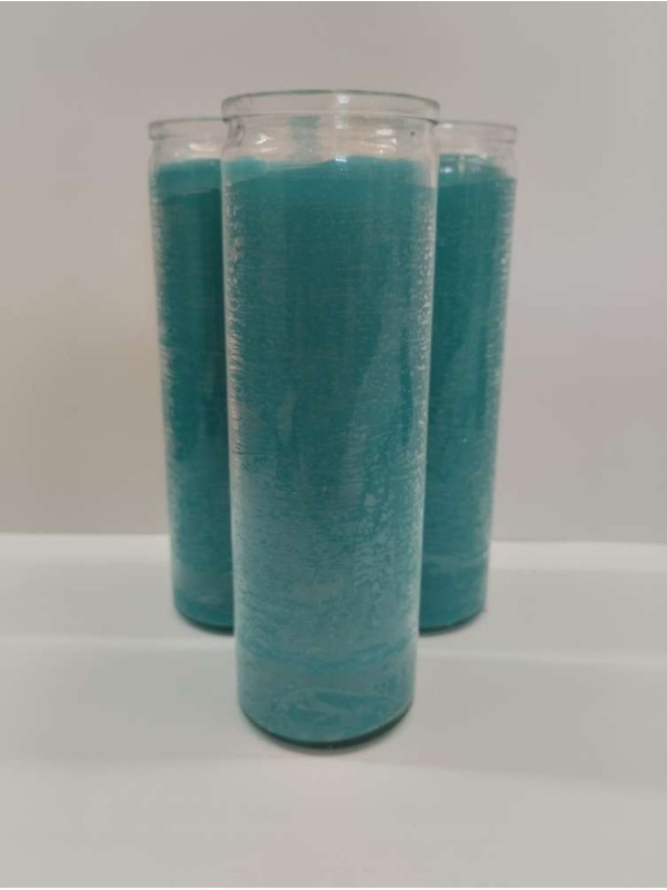 Auténtico Velón Esotérico Azul Claro en Vaso de Cristal Grueso