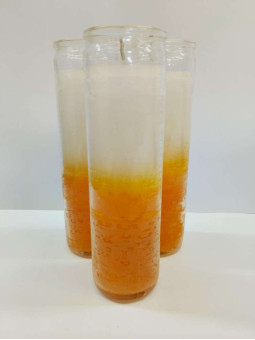 Auténtico Velón Esotérico Naranja-Blanco en Vaso de Cristal Grueso