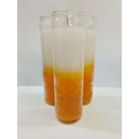 Auténtico Velón Esotérico Naranja-Blanco en Vaso de Cristal Grueso