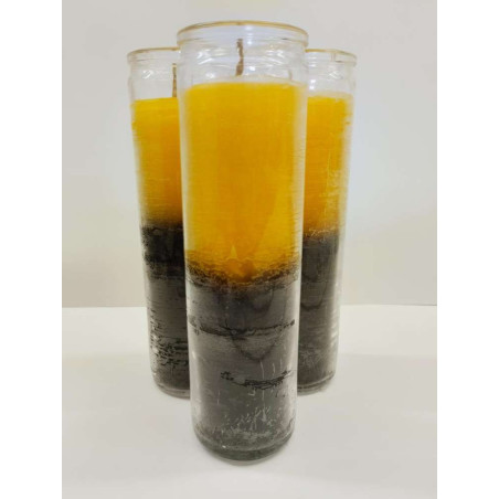 Auténtico Velón Esotérico Negro-Amarillo en Vaso de Cristal Grueso