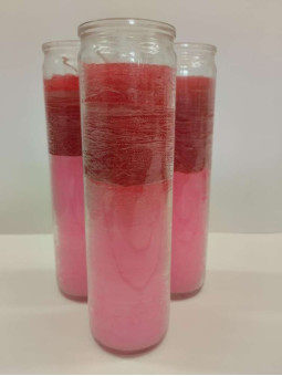 Auténtico Velón Esotérico Rojo-Rosa en Vaso de Cristal Grueso