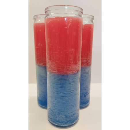 Auténtico Velón Esotérico Rojo-Azul en Vaso de Cristal Grueso
