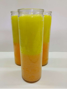 Auténtico Velón Esotérico Naranja-Amarillo en Vaso de Cristal Grueso