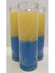 Auténtico Velón Esotérico Azul-Amarillo en Vaso de Cristal Grueso