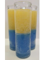 Auténtico Velón Esotérico Azul-Amarillo en Vaso de Cristal Grueso