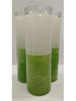 Auténtico Velón Esotérico Verde-Blanco en Vaso de Cristal Grueso