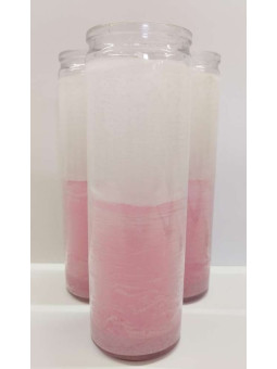 Auténtico Velón Esotérico Rosa-Blanco en Vaso de Cristal Grueso