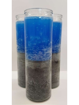 Auténtico Velón Esotérico Negro-Azul en Vaso de Cristal Grueso