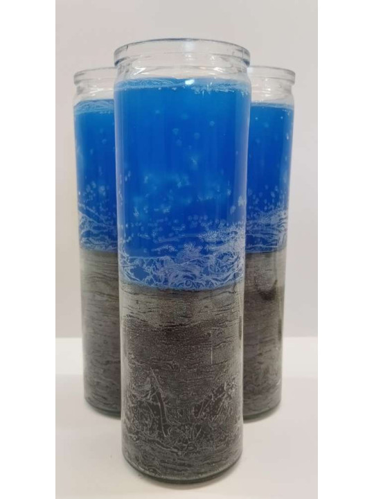 Auténtico Velón Esotérico Negro-Azul en Vaso de Cristal Grueso
