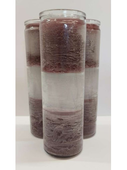 Auténtico Velón Esotérico Morado-Blanco-Morado en Vaso de Cristal Grueso