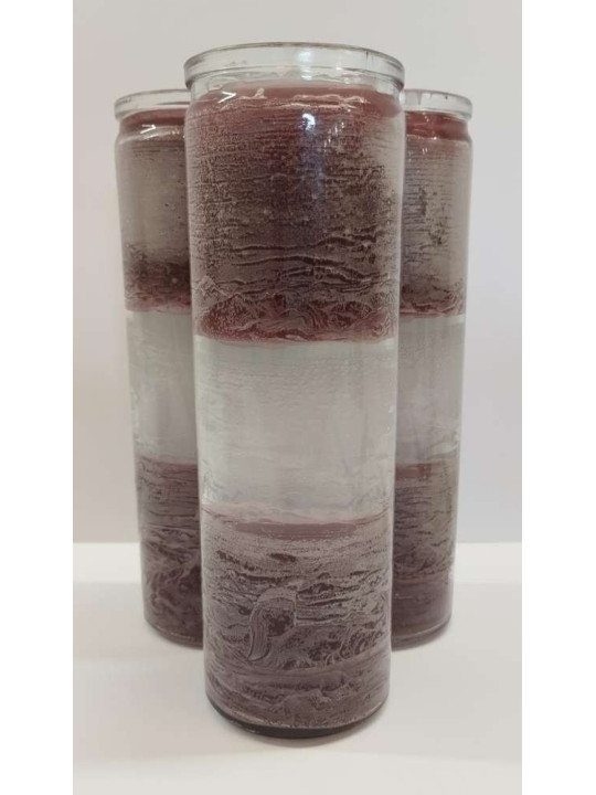 Auténtico Velón Esotérico Morado-Blanco-Morado en Vaso de Cristal Grueso
