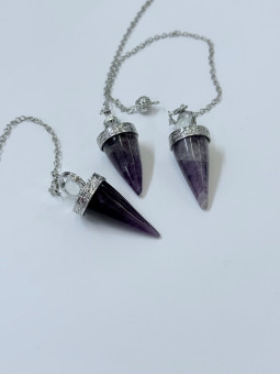 Péndulo Mineral Amatista con Bola Cuarzo Cristal