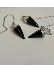 Péndulo Mineral Obsidiana Negra con Bola Cuarzo Cristal