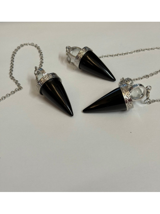 Péndulo Mineral Obsidiana Negra con Bola Cuarzo Cristal
