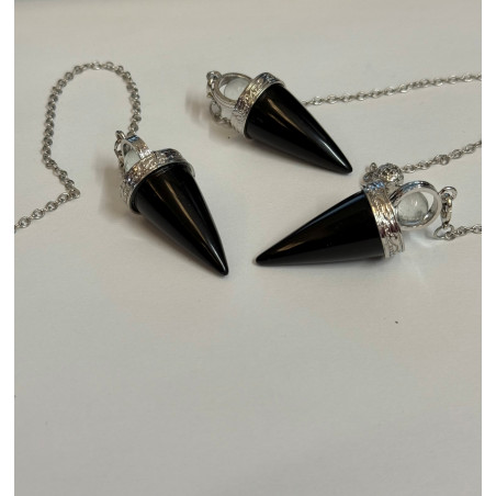 Péndulo Mineral Obsidiana Negra con Bola Cuarzo Cristal