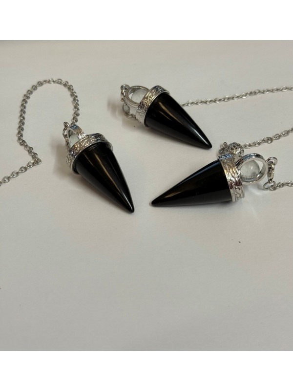 Péndulo Mineral Obsidiana Negra con Bola Cuarzo Cristal