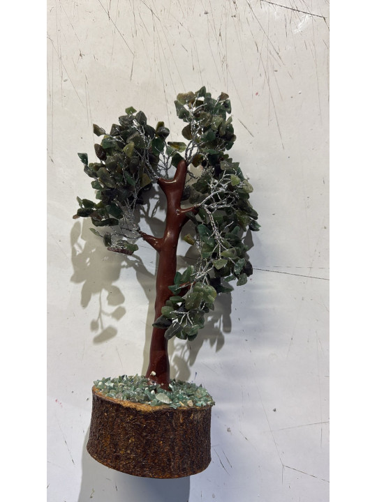 Árbol Mineral Aventurina Verde con Base de Madera Natural