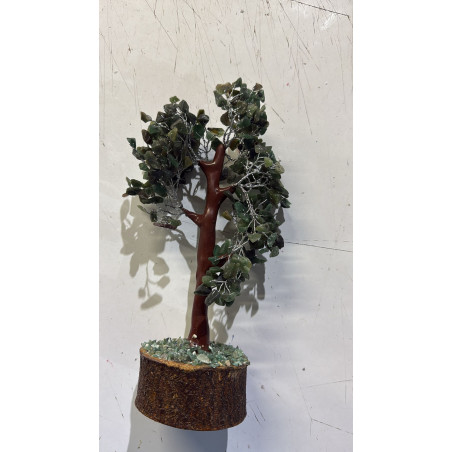 Árbol Mineral Aventurina Verde con Base de Madera Natural