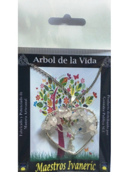 Colgante Árbol de la Vida en Corazón Mineral Cuarzo Rosa