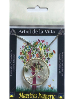 Colgante Árbol de la Vida en Circulo Mineral Cuarzo Blanco