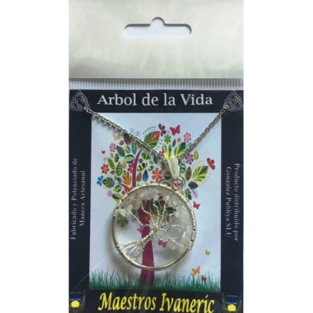 Colgante Árbol de la Vida en Circulo Mineral Cuarzo Blanco