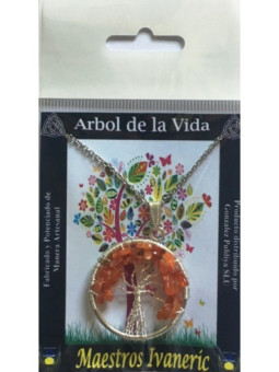 Colgante Árbol de la Vida en Circulo Mineral Cornalina