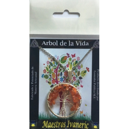 Colgante Árbol de la Vida en Circulo Mineral Cornalina