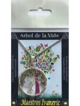 Colgante Árbol de la Vida en Circulo Mineral Cuarzo Ahumado