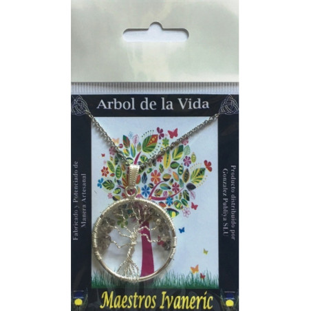 Colgante Árbol de la Vida en Circulo Mineral Cuarzo Ahumado