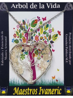 Colgante Árbol de la Vida en Corazón Mineral Cuarzo Citrino